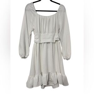 White Dokotoo Linen Dress Tie Back Bow L/XL